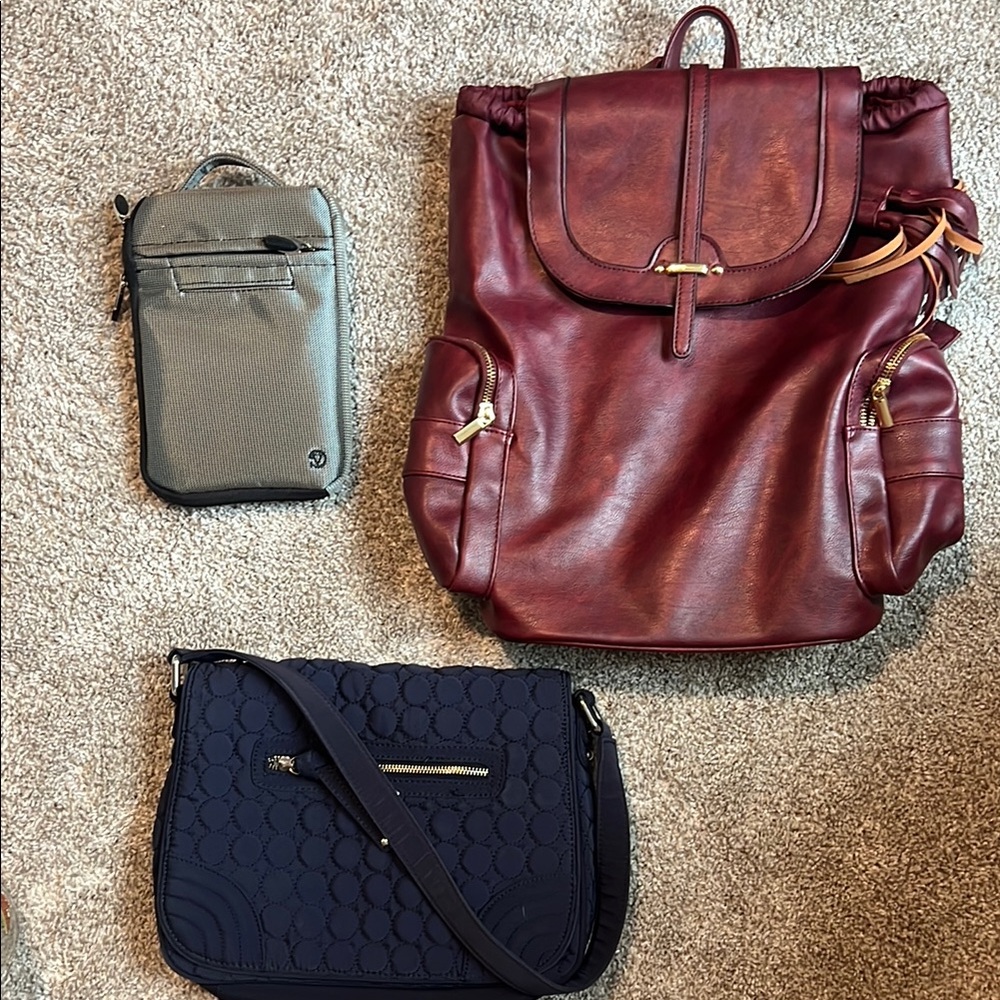 Faux Leather Backpack + 2 bags